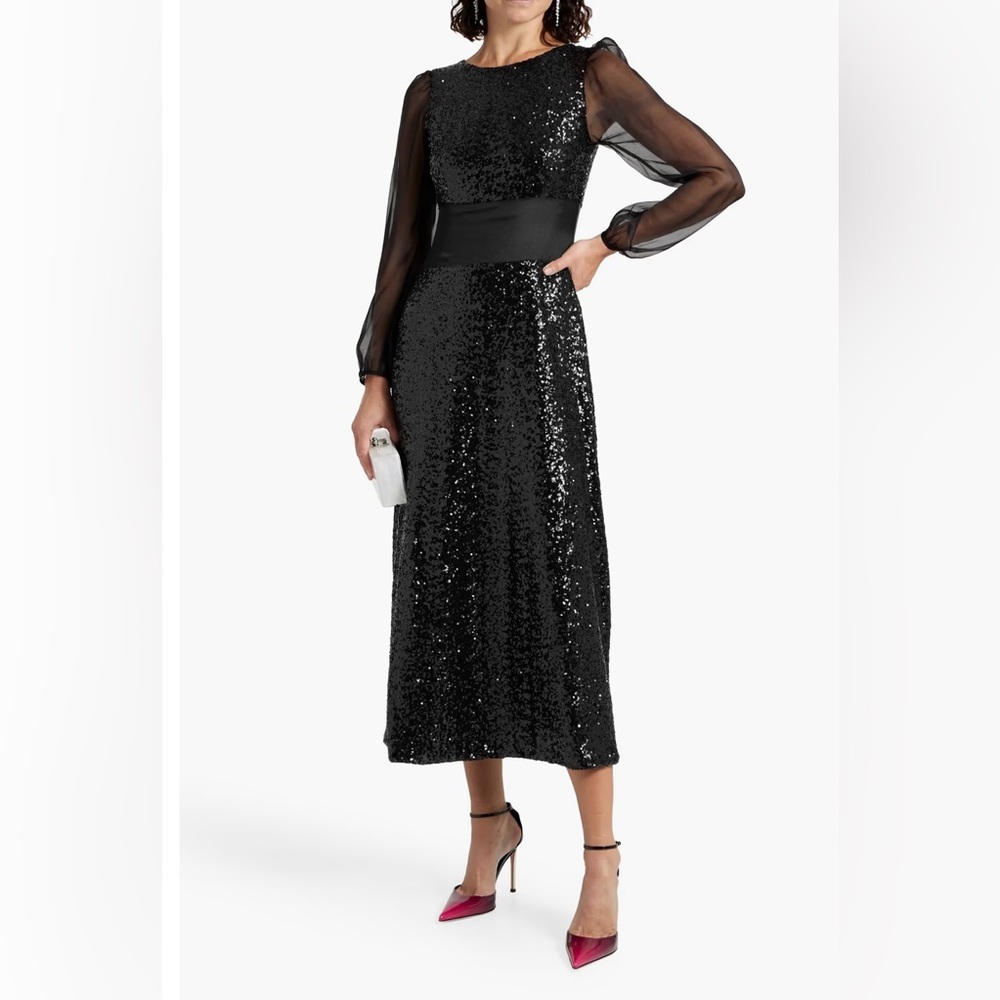 HVN
Bianca sequin-embellished chiffon midi dress